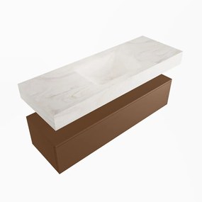 Mondiaz Alan DLux badmeubel 130cm rust 1 lade met wastafel ostra midden zonder kraangat