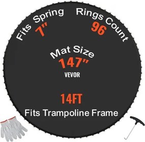 VEVOR Vervangende Trampoline Mat Springmat Past Op 426 cm Frame, Universele Springmat voor Ronde Trampoline, UV-bestendige Mat met 96 Duurzame V-Ringen, voor 17,8 cm Veerlengte