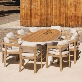 Taneli Ovale Tafelset, 260x110 Cm, Gemaakt Van Aluminium En Teakhout, En 10 Uleno Acacia Houten Tuinstoelen. Teakhout - Sklum
