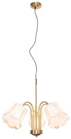Klassieke hanglamp messing met witte lampenkap 5-lichts - Nona