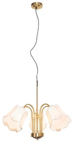 Stoffen Klassieke hanglamp messing met witte lampenkap 5-lichts - Nona Klassiek / Antiek E27 rond Binnenverlichting Lamp