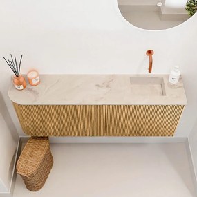 Mondiaz Joya DLux 110cm toiletmeubel ronding links oak met wastafel faye rechts zonder kraangat frappe