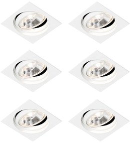 Set van 6 Vierkante inbouwspot wit verstelbaar - Chuck 111 GU10 Binnenverlichting Lamp