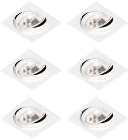 Set van 6 Vierkante inbouwspot wit verstelbaar - Chuck 111 GU10 Binnenverlichting Lamp