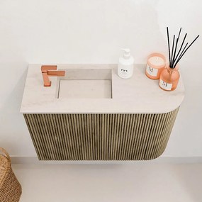 Mondiaz Joya DLux 60cm toiletmeubel ronding rechts dusk met wastafel faye links 1 kraangat meli