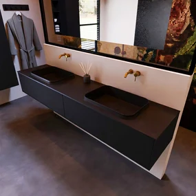 Mondiaz Erin 200cm badmeubel Urban met 2 lades en zwarte wastafel dubbel zonder kraangaten