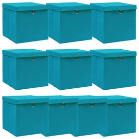 vidaXL Opbergboxen met deksels 10 st 32x32x32 cm stof babyblauw