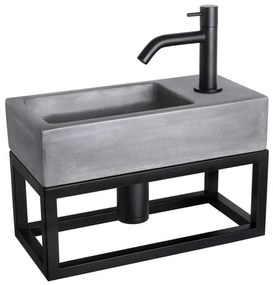 Differnz Ravo fonteinset - 38.5x18.5x25cm - Rechthoek - 1 kraangat - Gebogen matte zwarte kraan - met zwart frame - beton donkergrijs 38.402.04
