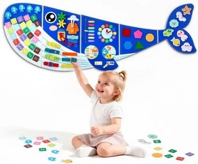 VEVOR Montessori Busy Board 12-in-1 Opvouwbaar Vilt Wandactiviteitenbord Walvis, Sensorisch Speelgoed voor Educatie & Vroege Ontwikkeling van Kinderen, met Cijfers, Letters, Dieren, Vormen, Klok & Leerelementen