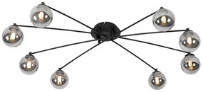 Moderne plafondlamp zwart 8-lichts met smoke glas - Athens