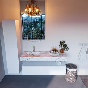 Mondiaz Alan DLux badmeubel 130cm talc 1 lade met wastafel glace links 1 kraangat