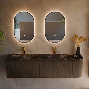 Mondiaz Kurve-dlux 165cm badmeubel ronding rechts shadow met 2 lades en 1 deur en wastafel stor small dubbel/links 2 kraangaten lava