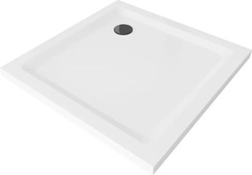 Mexen Flat slim vierkante douchebak 70 x 70 cm, wit, zwarte sifon - 40107070B