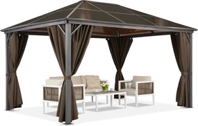 Milos tuinhuisje 3x4m met klamboe en bruine gordijnen Tuinpunt