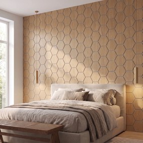 Hexagon Panel Naturel Eiken met Grijs Vilt 81CM | Akoestisch | Wanddecor | Zeshoekig- Grijs vilt
