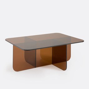 Amber gehard glazen salontafel met 2 stoffen poefs, DELLA