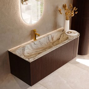 Mondiaz Kurve-dlux 125cm badmeubel ronding rechts ruby met 1 lade en deur en wastafel big medium kraangat links glace
