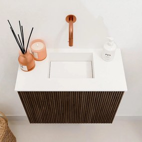 Mondiaz Joya 50cm toiletmeubel walnut met wastafel faye midden zonder kraangat talc