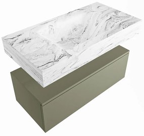 Mondiaz Alan DLux badmeubel 90cm army 1 lade met wastafel glace midden 1 kraangat