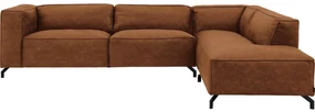 Goossens Bank Calvin cognac, micro leer, 3,5-zits, modern design met ligelement rechts