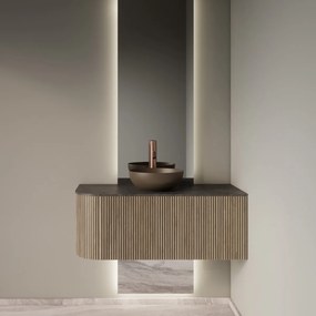 Gliss Design Alluro badmeubel ribbelfront met ronding links 100cm corn silk en zwart leisteen toppaneel