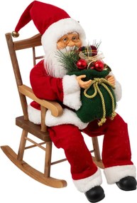 Feeric Christmas Kerstman Pop– 40 cm – In Schommelstoel – Klassieke Rode Outfit – MDF/Polyester