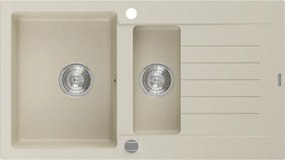 Mexen Matias granitische spoelbak 1,5-compartiment met afdruipruimte 900 x 505 mm, beige, sifon chroom - 6502901505-69