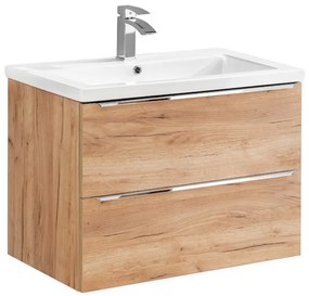 Comad Capri Oak badkamermeubel 80cm met witte wastafel en kraangat eiken