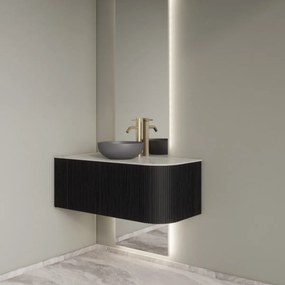 Gliss Design Alluro badmeubel ribbelfront met ronding rechts 100cm black en wit marmer toppaneel