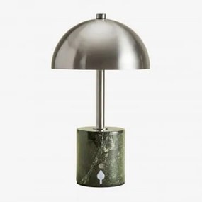 Draadloze Led-tafellamp Van Ijzer En Natuursteen Nicolas ↑35 Cm & Groen Marmer Forest - Sklum