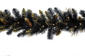 Verlichte guirlande "Shimmery Golden Black Bristle" - zwart - L274 cm - 70 warm witte ledlampjes - met gouden glitter