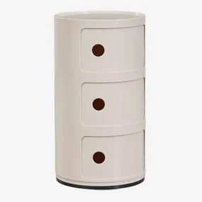 Set Van 2 Ronde Nachtkastjes Met Planken Babel Tapioca Beige & 3 Lades - Sklum