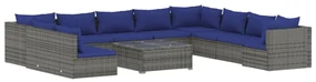 vidaXL 11-delige Loungeset met kussens poly rattan grijs