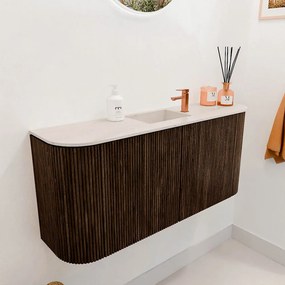 Mondiaz Joya DLux 95cm toiletmeubel ronding links/rechts walnut met wastafel faye midden 1 kraangat meli