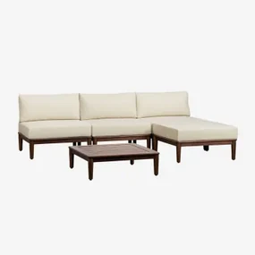 Tuinset Met 3-delige Modulaire Bank, Salontafel En Poef In Acacia Giulia Beige – Crème - Sklum