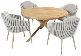 Taste by 4 Seasons Eva dining set latte met teak Prado tafel Ø 130 cm      beige weerbestendig