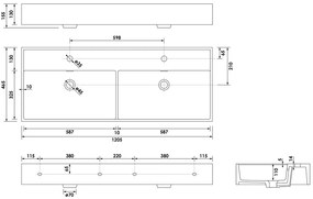 Brauer Lunar dubbele wastafel keramiek 120cm met 2 kraangaten zwart mat