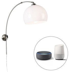 Smart wandbooglamp met dimmer staal met witte kap incl. Wifi A60 - Bow Art Deco, Modern, Retro E27 rond Binnenverlichting Lamp