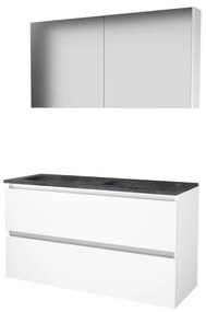 Basic-Line Comfort 46 badkamermeubelset - 120x46cm - greeploos - 2 lades - hardsteen wastafel - 0 kraangaten - Spiegelkast - MDF lak Ice White 1813168