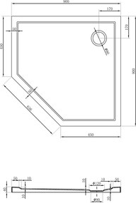 Mexen Flow piëcihoekige douchebak slim 90 x 90 cm, zwarte mat - 46P709090