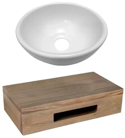 Adema Fonteinset met Waskom 20x20x9cm mat wit fonteinplank 40x25x10cm rechthoek met handdoekhouder bruin eiken sw440854/sw642467