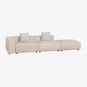 Linker Modulaire Hoekbank Met 2 Zitplaatsen Met Hoge Armleuning En Poef (↔︎345 Cm) Bruna Corduroy Beige – Linnen - Sklum