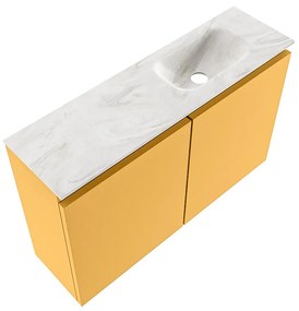 Mondiaz Ture DLux toiletmeubel 80cm ocher met wastafel ostra rechts met kraangat