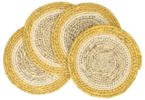 Onderzetter naturel, zeegras, gele rand, set van 4