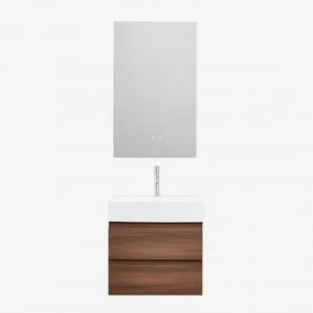 Badkamermeubelset Van Hout En Essenhoutfineer Met Geïntegreerde Wastafel Ona Donker Hout & Rectangular Led And Antifog 60x90 Cm Kirvex - Sklum