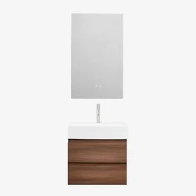 Badkamermeubelset Van Hout En Essenhoutfineer Met Geïntegreerde Wastafel Ona Donker Hout & Rectangular Led And Antifog 60x90 Cm Kirvex - Sklum