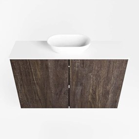 Mondiaz Fowy toiletmeubel 80cm dark brown met witte waskom midden zonder kraangat