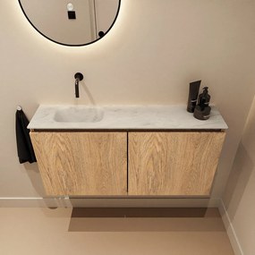 Mondiaz Ture DLux toiletmeubel 100cm washed oak met wastafel opalo links zonder kraangat