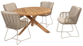 Prado Fabrice dining tuinset 5 delig 130 cm rond teak latte 4 Seasons Outdoor
