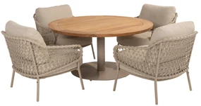 Saba Sardinia low dining tuinset 5 delig 130 cm rond teak latte 4 Seasons Outdoor
